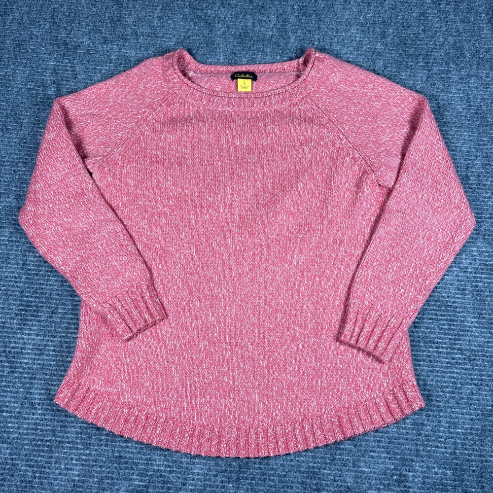 Cabelas Womens Pink Marled Knit Sweater Raglan Long Sleeve Size L
